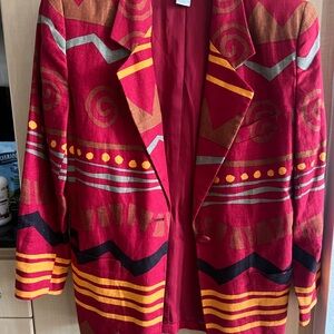Vintage Petite Sophisticate 100% linen Colorful Geometric Blazer